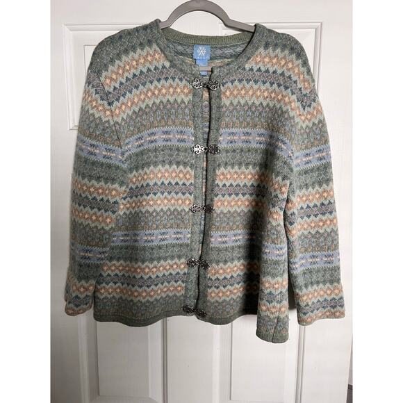 Frost 100% Lambs Wool cardigan sweater with metal fashion clasps - size XL - Picture 6 of 12